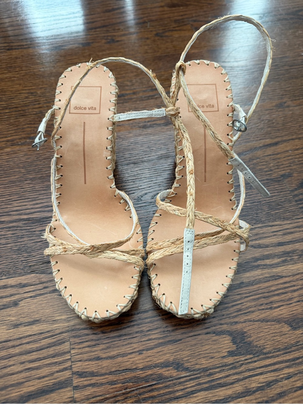 Dolce Vita Beige Braided-Strap Lace-Up Sandals